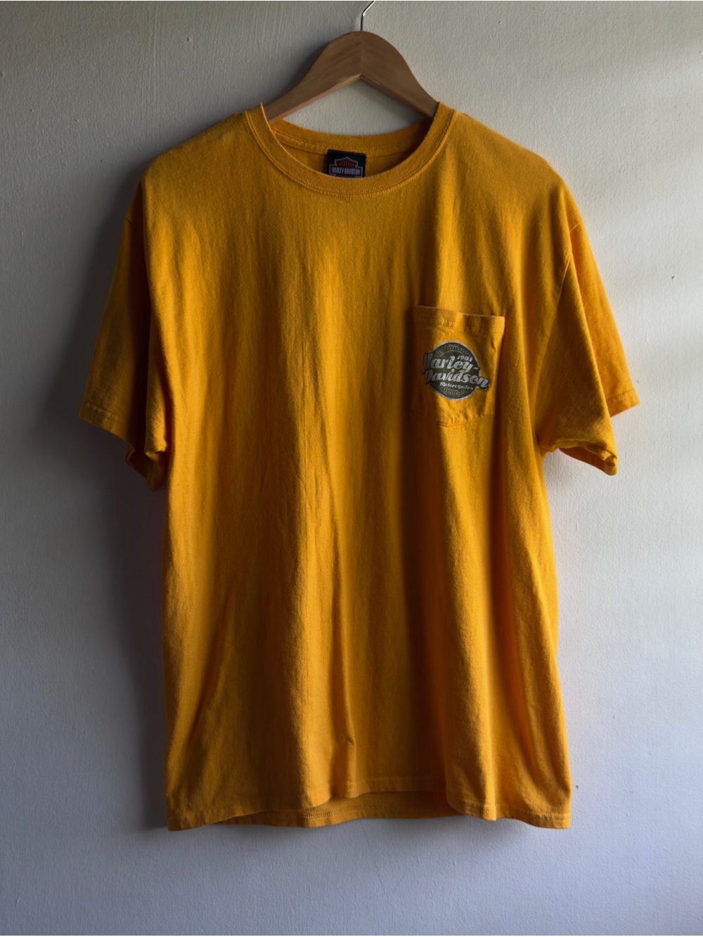 Harley Davidson Pocket T-Shirt Yellow Smoky Mountain Maryville TN Large